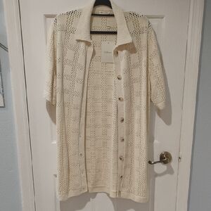 Elegant Cream Open-Knit Cardigan
